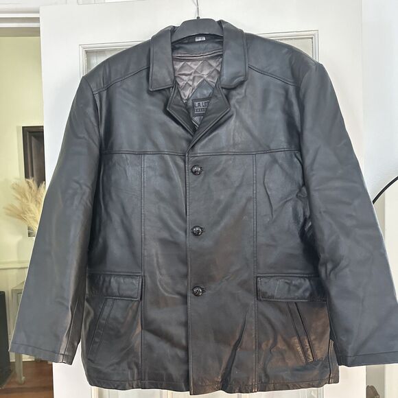 LA LEATHER California Leather Black Lined Coat Men's XL Button Vintage Jacket - Picture 8 of 16